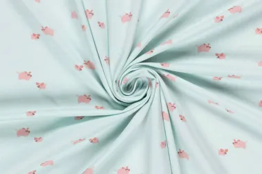 Jersey - Tricot stof - varkentjes - lichtblauw - 21851-002