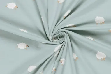 Tricot kinderstoffen - Tricot stof - schaapjes - lichtblauw - 21855-003