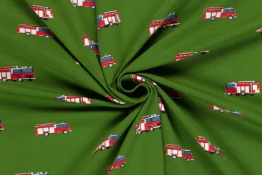 Jersey - Tricot stof - brandweerwagens - groen - 21861-027