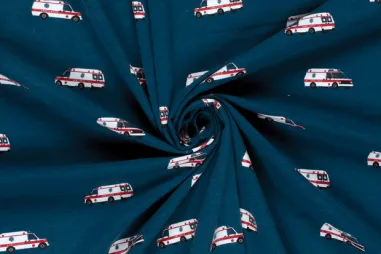 Jersey - Tricot stof - ambulances - donkerblauw - 21862-008