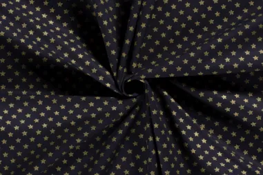 Feeststoffen - Kerststof - katoen poplin - folie kerststerren - donkerblauw - 20704-008