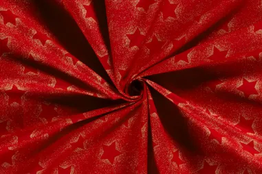 Feeststoffen - Kerststof - katoen poplin - folie kerststerren - rood - 20706-015