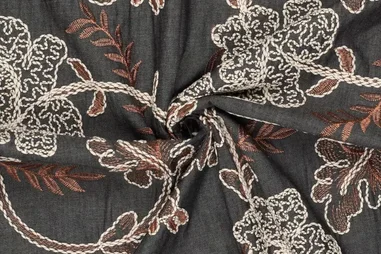 Broderie en Embroidery stoffen - Embroidery stof - denim - bladeren - zwart - 21925-999