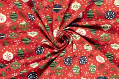 Kerst stoffen - Kerststof - tricot - kerstballen - rood - 22708-015