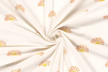 Gebroken witte stoffen - Tricot stof - zonnetjes - gebroken wit - 21841-051