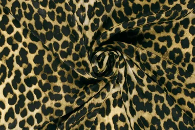 Glanzende stoffen - Polyester stof - satijn velvet - luipaardprint - olijfgroen - 24015-126