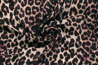 Kunstleer stof - unique leather suede - paars - 0541-800 - Polyester stof - satijn velvet - luipaardprint - beige paars - 24015-152