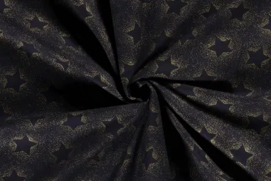 Kerst stoffen - Kerststof - katoen poplin - folie kerststerren - donkerblauw - 20706-008
