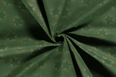 Poplin katoen stoffen - Kerststof - katoen poplin - folie kerststerren - groen - 20706-025