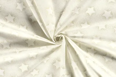 100% katoen stoffen - Kerststof - katoen poplin - folie kerststerren - gebroken wit - 20706-051