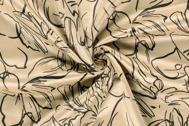 Badstof - dubbel gelust - beige-taupe - 2900-053 - Suèdine stof - suède wildleer - bloemen - beige - 24120-152