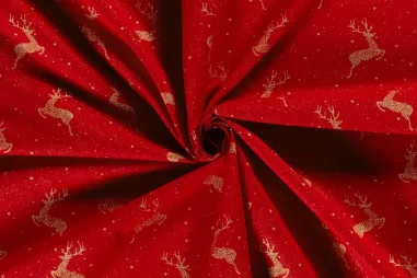 Poplin katoen stoffen - Kerststof - katoen poplin - folie rendieren - rood - 20707-015