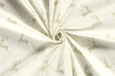 Weihnachtsmotiv - Kerststof - katoen poplin - folie rendieren - gebroken wit - 20707-051