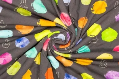 Nijntje - Tricot stof - Nijntje Miffy - donkergrijs multi - 664007-12