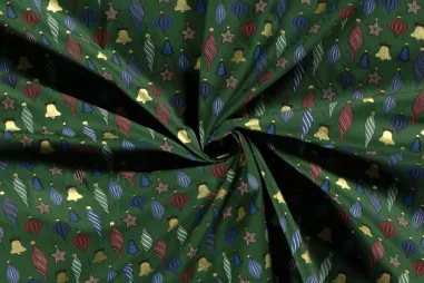 Kerst stoffen - Kerststof - katoen poplin - folie kerstballen - groen - 20730-025