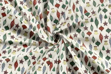 Kerst stoffen - Kerststof - katoen poplin - folie kerstballen - gebroken wit - 20730-051