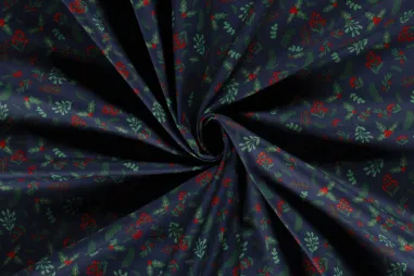 Stoffen kerst motief - Kerststof - katoen poplin - kersttakken - donkerblauw - 20734-008