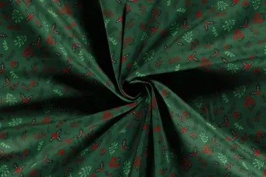 Teddy stof - cotton - legergroen - 0856-215 - Kerststof - katoen poplin - kersttakken - groen - 20734-025