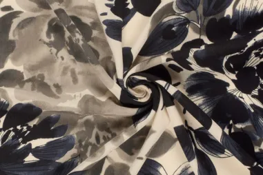 Schal - Viscose stof - borken crepe - bloemen - gebroken wit - 31/24096-051