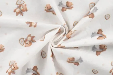 Bettwaren - Flanel stof - digitaal teddybeer - gebroken wit - 48081-510