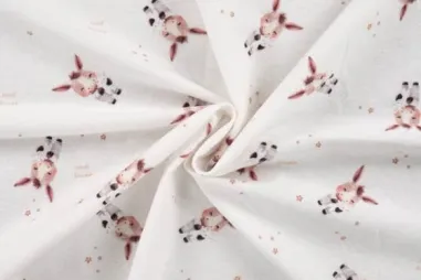 Tricot stof - French Terry - bloemen - gebroken wit - 4136-002 - Flanel stof - digitaal ezels - gebroken wit - 48087-510