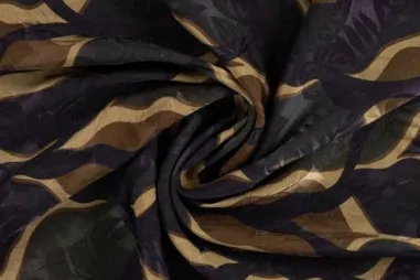 Donkerbruine stoffen - Viscose stof - jacquard - digitaal bladeren - donkerbruin - 29001-580