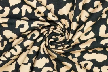 Polyester stof - gobelin - bloemen - zwart - 3452-001 - Canvas stof - panterprint - zwart crème - 410118-40