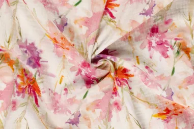 Embroidery stof - katoen - bloemen - wit - 34/310370-30 - Hydrofiel stof - digitaal bloemen - multi - 23270-050