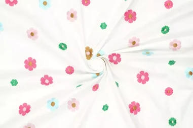 150gr/M² - Embroidery stof - poplin - bloemen - wit - 21643-001