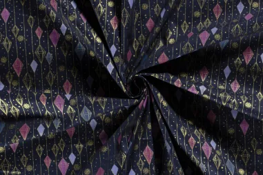 Kerst stoffen - Kerststof - katoen poplin - folie kerstprint - donkerblauw - 20738-008