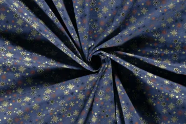 Kerst stoffen - Kerststof - katoen poplin - folie kerststerren - blauw - 20748-007