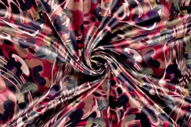 Nieuwe stoffen - Polyester stof - satijn - abstract - bordeaux multi - 24010-018