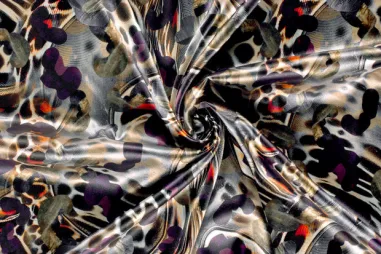 Nieuwe stoffen - Polyester stof - satijn - abstract - aubergine multi - 24010-046