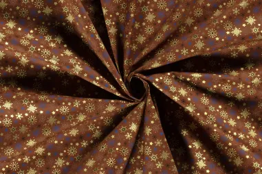 Poplin katoen stoffen - Kerststof - katoen poplin - folie kerststerren - brique - 20748-056