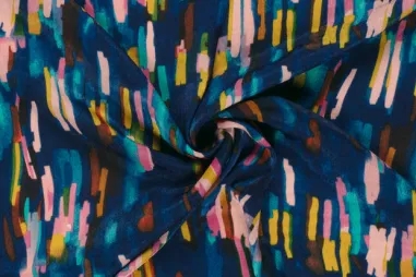Katoen stof - Paneel mondkapjes kerst NU - voor - 16143 - Polyester stof - satijn velvet - abstract - indigo multi - 24019-006