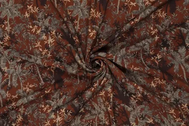 105gr/M² - Viscose stof - mix - digitaal palmbomen - rood - 22328-400