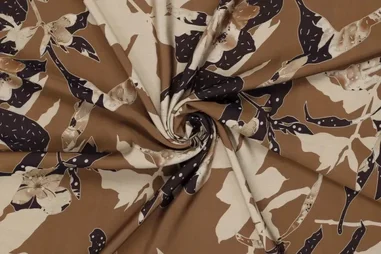 105gr/M² - Viscose stof - mix - digitaal bladeren - camel - 22333-170