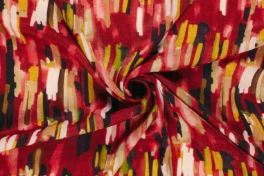 Multi stoffen - Polyester stof - satijn velvet - abstract - donkerrood multi - 24019-016