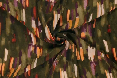 Legergroene stoffen - Polyester stof - satijn velvet - abstract - legergroen multi - 24019--054