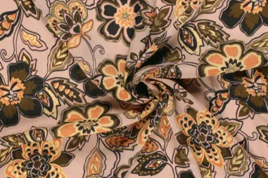 Bloemen motieven - Polyester stof - satijn velvet - bloemen - lichtroze - 24027-012