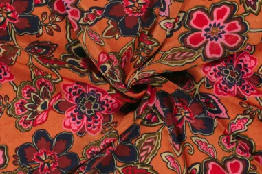 Brique - Polyester - Satin Velvet - Blumen - Briqueorange - 24027-056