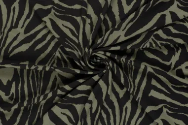 Kaki groene stoffen - Viskose – Stretch – Vortex – Zebra-Print – Khaki-Grün – 24035-027