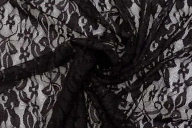 85gr/M² - Kant stof - stretch - bloemen - zwart - 0392-999