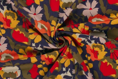 275gr/M² - Tricot stof - punta di roma - fantasie bloemen - donkerblauw - 24053-008