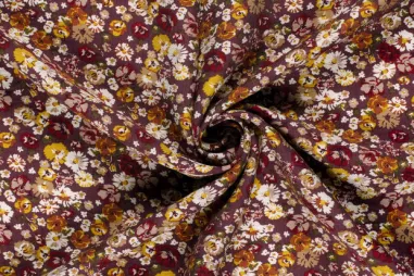 86% viscose, 14% polyamide stoffen - Viskose – Nylon – Blumen – Aubergine – 24070-046
