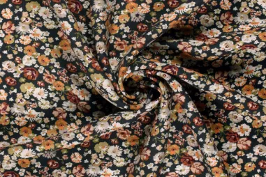 86% viscose, 14% polyamide stoffen - Viskose – Nylon – Blumen – Dunkelgrau – 24070-068