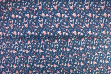Tricot stoffen - Tricot stof - digitaal bloemen - blauw - 26209-15