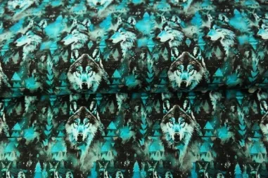 Wolven stoffen - Jersey – French Terry – digital gewebt – hellblau schwarz – 26507-99