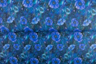 Bloemen motief stoffen - Tricot stof - French Terry - digitaal bloemen - blauw - 26924-15