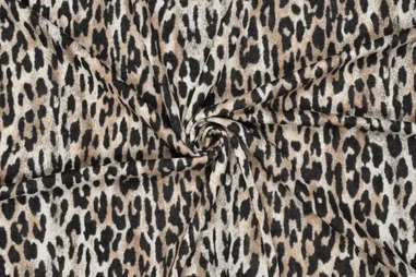 Donkerbeige stoffen - Gebreide stof - fine metallic - panterprint - donkerbeige - 22312-178
